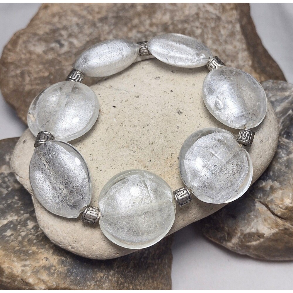 Murano Glass Silver Foil Beaded Chunky Bracelet View 3